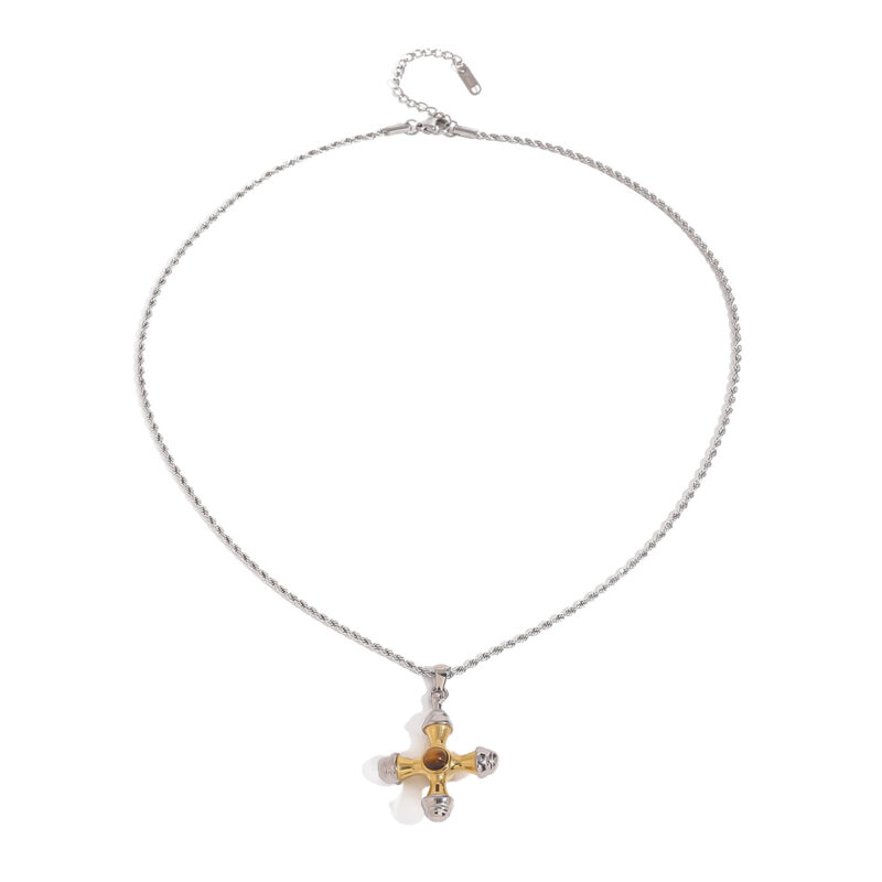 Youthway Vintage Styles 18K Gold PVD Plated Natural Stone Gold&Silver Boat Rudder Cross Pendant Necklace Jewelry Unisex Gift
