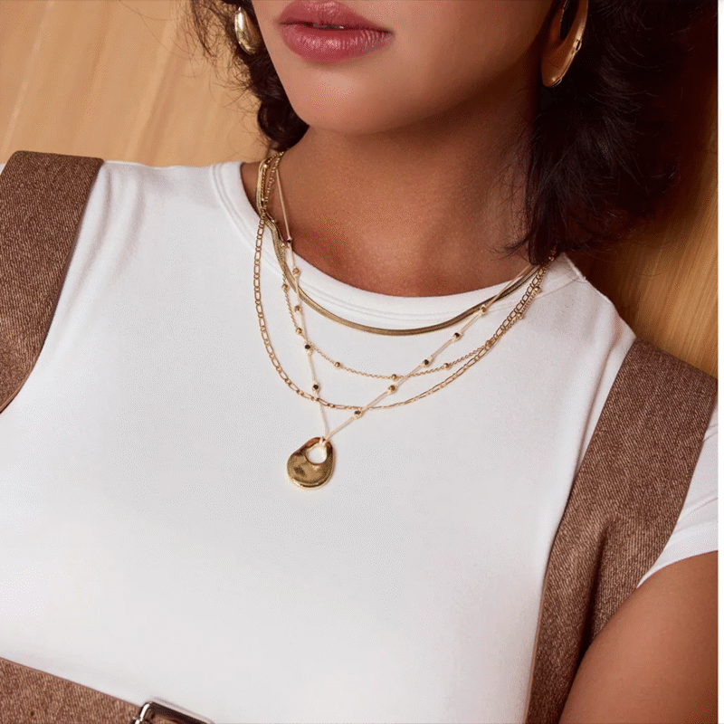 Youthway Statement Retro Gold Plated Stainless Steel Circle Beads Multi Layer Chain Necklace Waterproof Anti Allergic Jewelry - Image 4
