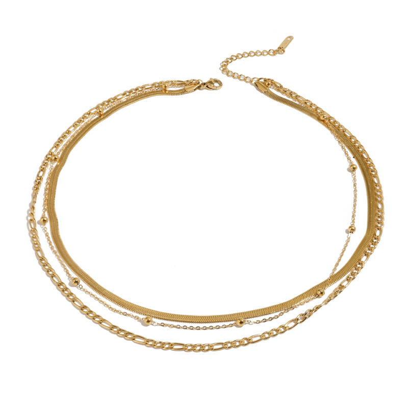 Youthway Statement Retro Gold Plated Stainless Steel Circle Beads Multi Layer Chain Necklace Waterproof Anti Allergic Jewelry