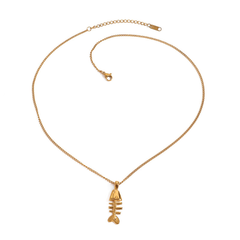 Youthway Versatile Minimally Designed 18K Gold PVD Plated Fish bone Pendant Necklace For Unisex Stainless Steel Jewelry Gift