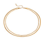 18K Gold Stainless Steel Double Layer Rice Bead & Blade Chain Necklace