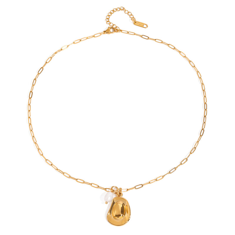 Youthway New Arrival 18K Gold Plated Stainless Steel Freshwater Pearl Hat Pendant Necklace For Women Waterproof Jewelry Party