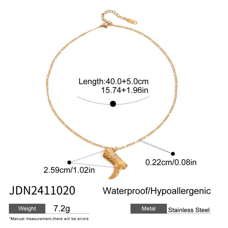 18K Gold Diamond Star Boot Pendant Figaro Chain Necklace - Image 5