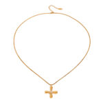 JD Designer 18K Gold White Zircon Greek Cross Pendant Pearl Chain Necklace