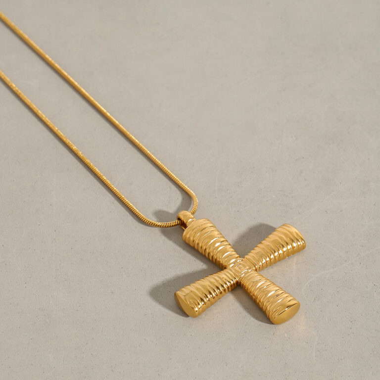 JD Designer 18K Gold Greek Cross Pendant Box Chain Necklace - Image 4
