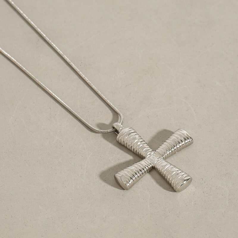 JD Designer Steel Greek Cross Pendant Box Chain Necklace - Image 3