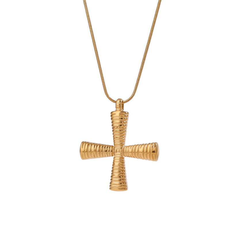 JD Designer 18K Gold Greek Cross Pendant Box Chain Necklace - Image 2