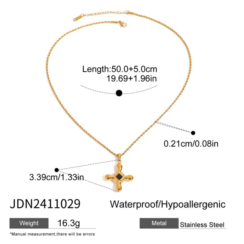 Youthway High Quality 18K Gold Plated Stainless Steel Dark Grey Rhinestone Smooth Cross Pendant Necklace Waterproof Jewelry New - Image 5