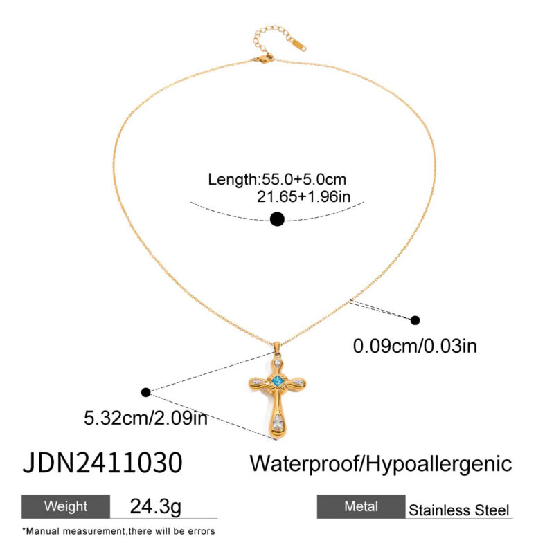 Youthway 18K Gold Plated Stainless Steel Statement Unique Geometric Zircon Cross Pendant Necklace Anti Allergic Jewelry New 2025 - Image 6