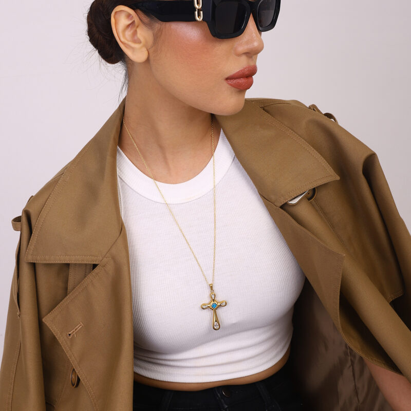 Youthway 18K Gold Plated Stainless Steel Statement Unique Geometric Zircon Cross Pendant Necklace Anti Allergic Jewelry New 2025 - Image 4
