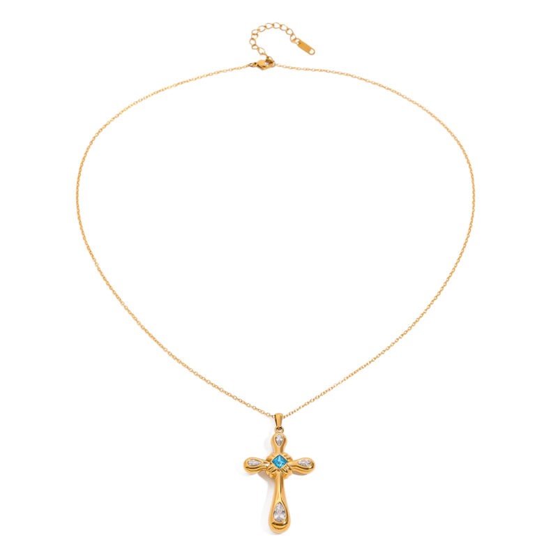 Youthway 18K Gold Plated Stainless Steel Statement Unique Geometric Zircon Cross Pendant Necklace Anti Allergic Jewelry New 2025