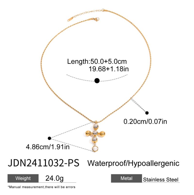 Youthway High Quality Minimalist 18K Gold Plated Stainless Gold&Silver Glass Pearl Cross Pendant Necklace Women Fashion Jewelry - Image 7