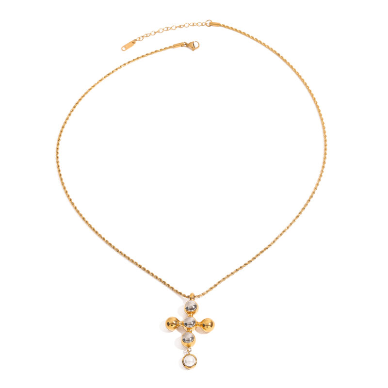 Youthway High Quality Minimalist 18K Gold Plated Stainless Gold&Silver Glass Pearl Cross Pendant Necklace Women Fashion Jewelry
