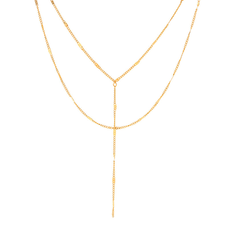 Waterproof Jewelry Simple Chain Necklace Stainless Steel Y Shape Double Layer Chain Necklace for Girls