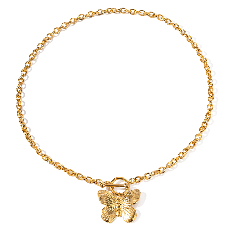 2023 New Trend 18k Gold Plated Vivid Butterfly Necklace Stainless Steel Pendant Fashion Jewelry