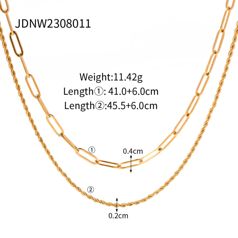 18K Gold Stainless Steel Paperclip & Rope Chain Double Layer Necklace - Image 5