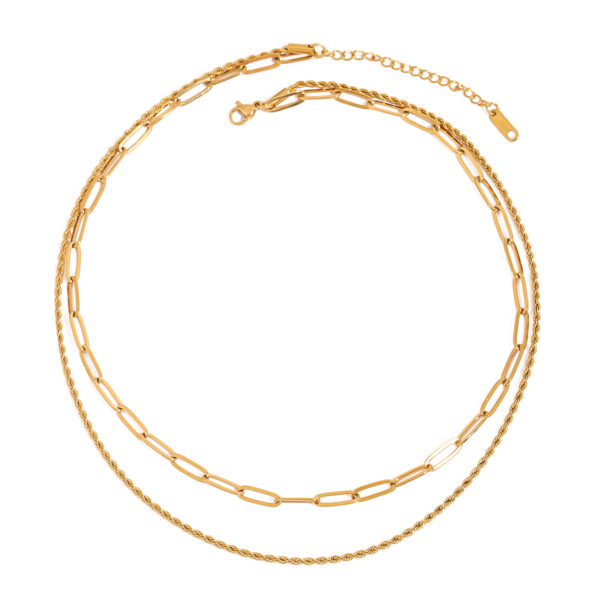 18K Gold Stainless Steel Paperclip & Rope Chain Double Layer Necklace