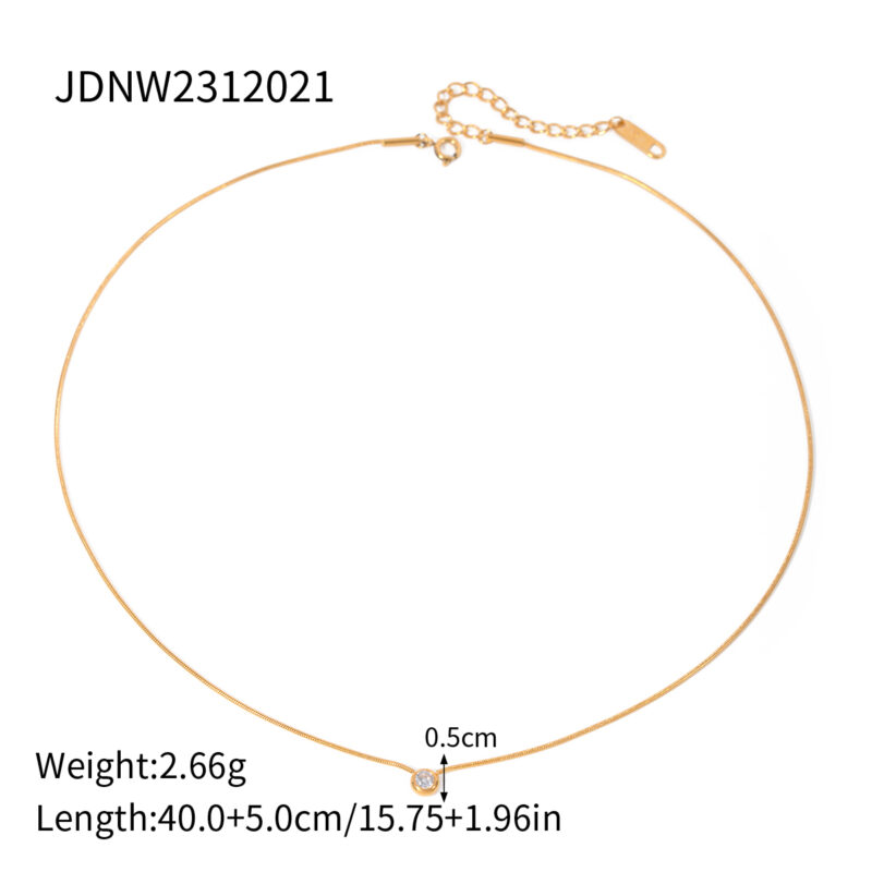 J&D Jewelry Dainty Style Stainless Steel Snake Chain Circle CZ Zirconia Pendant Necklace for Women - Image 6