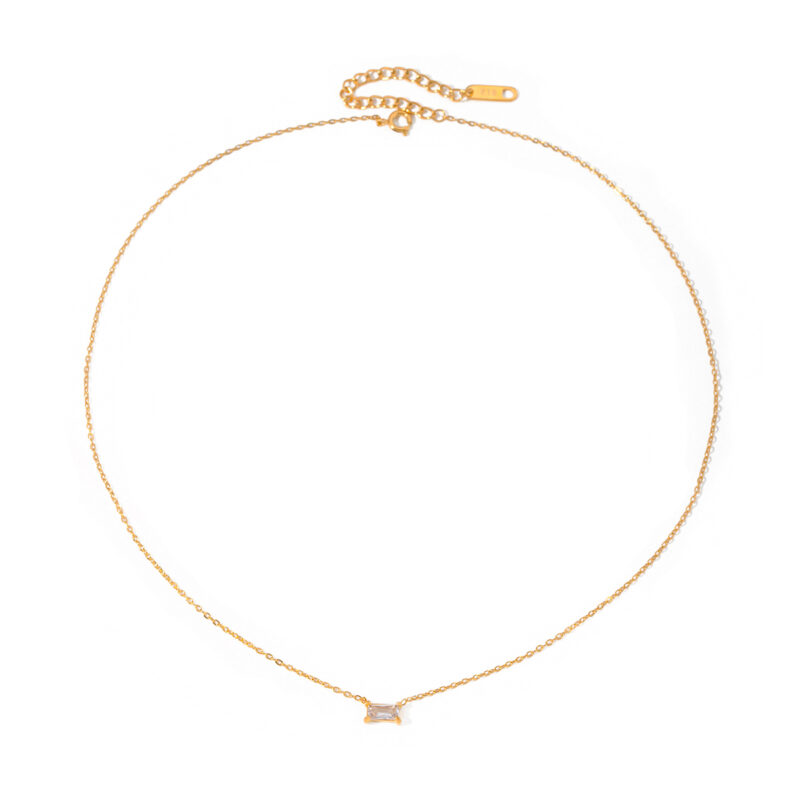 J&D Jewelry Dainty 18K Gold Plated Stainless Steel Rectangle CZ Zirconia Pendant Necklace for Women