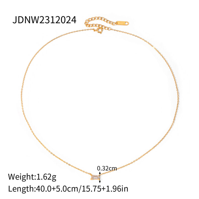 J&D Jewelry Dainty 18K Gold Plated Stainless Steel Rectangle CZ Zirconia Pendant Necklace for Women - Image 6