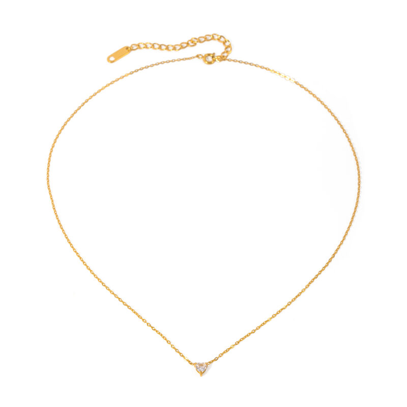 J&D Jewelry 18K Gold Plated Heart Love Stainless Steel Clear Zircon Heart Pendant Necklace