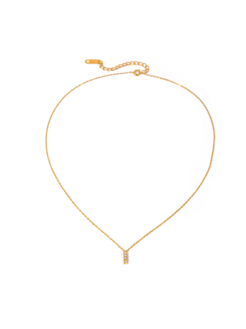 J&D Jewelry Geometric 18K Gold Plated Stainless Steel Bar Clear Cubic Zirconia Pendant Necklace for Women