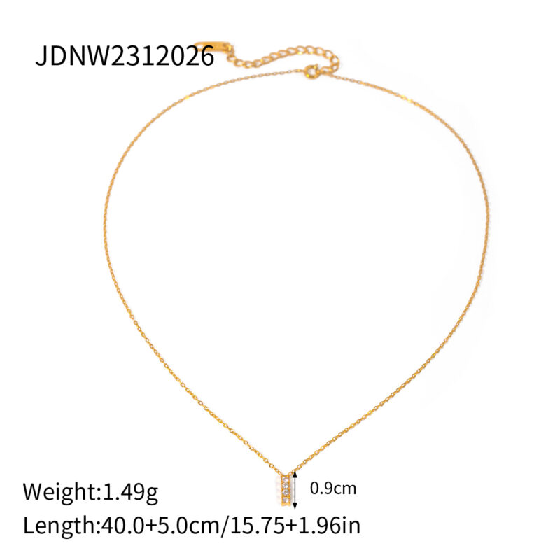 J&D Jewelry Geometric 18K Gold Plated Stainless Steel Bar Clear Cubic Zirconia Pendant Necklace for Women - Image 6