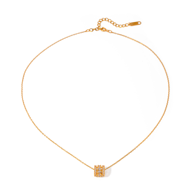 J&D 18K Gold Plated Stainless Steel Minimalist Jewelry Round Shaped Cubic Zircon Choker Necklace Women