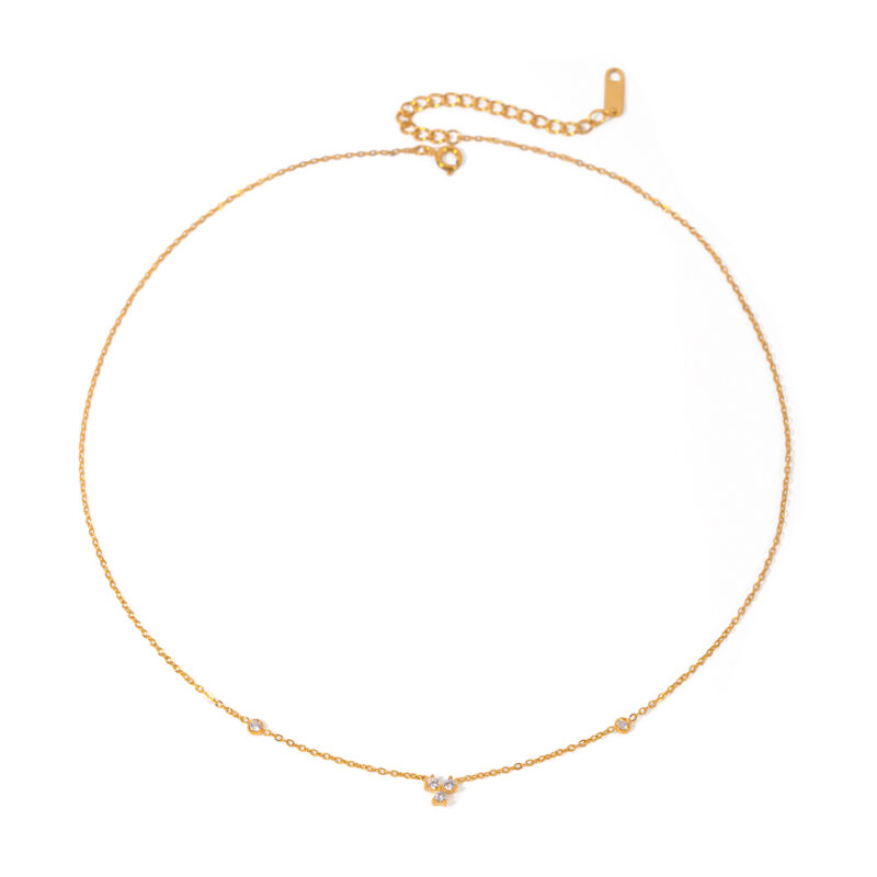 J&D Design 18K Gold Stainless Steel Jewelry Channel Curbic Zircon Triple Pendant Choker Necklace Party