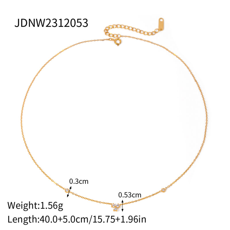 J&D Design 18K Gold Stainless Steel Jewelry Channel Curbic Zircon Triple Pendant Choker Necklace Party - Image 5