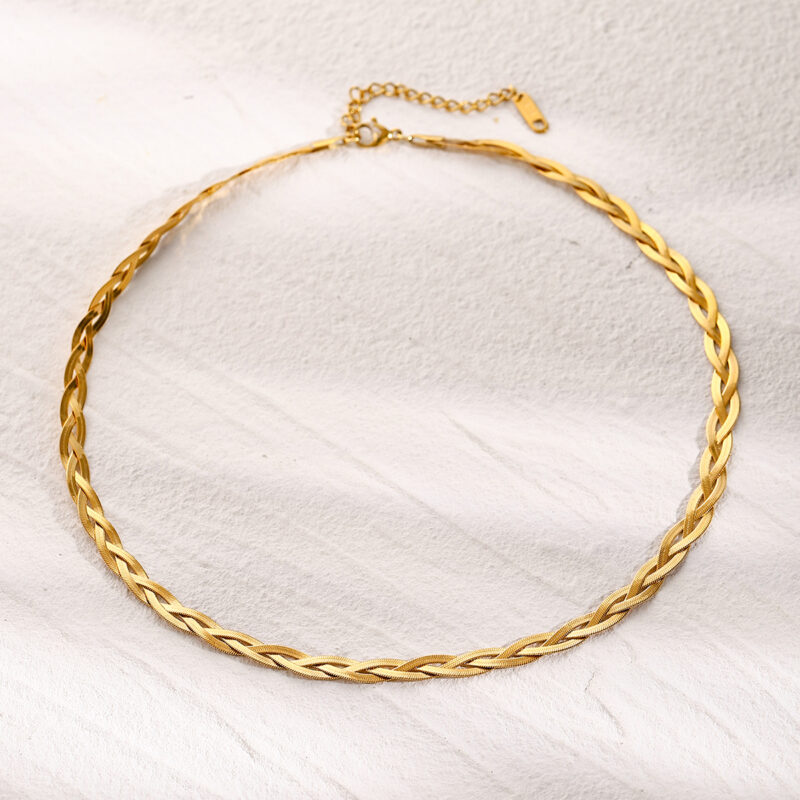 Youthway Twisted Braid Snakebone Stainless Steel Fashion Collar Necklace Bracelet Jewelry Set 18K Gold Plated Chic Bijoux - Image 2