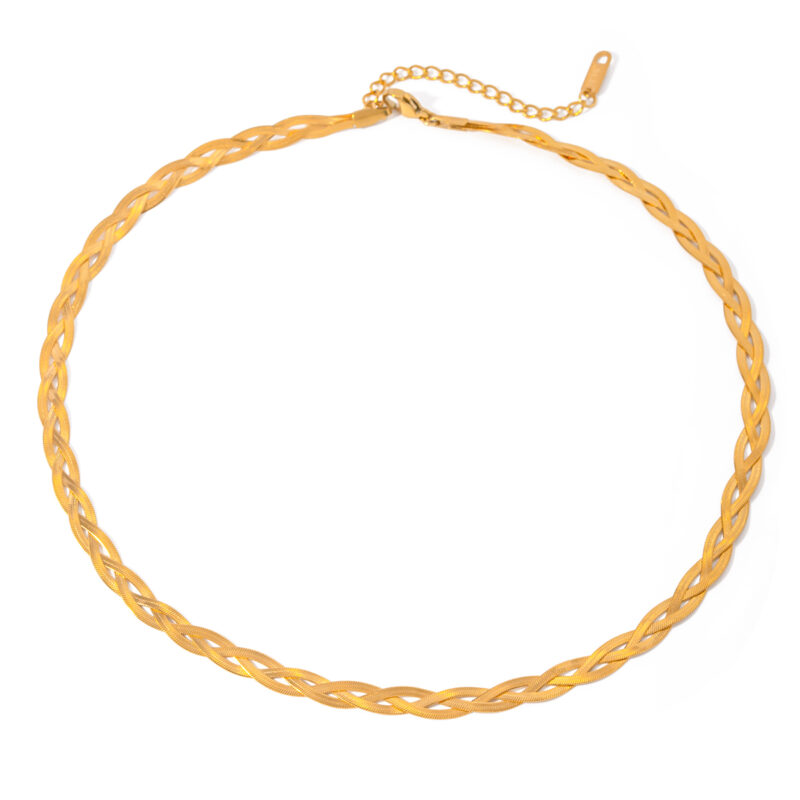 Youthway Twisted Braid Snakebone Stainless Steel Fashion Collar Necklace Bracelet Jewelry Set 18K Gold Plated Chic Bijoux
