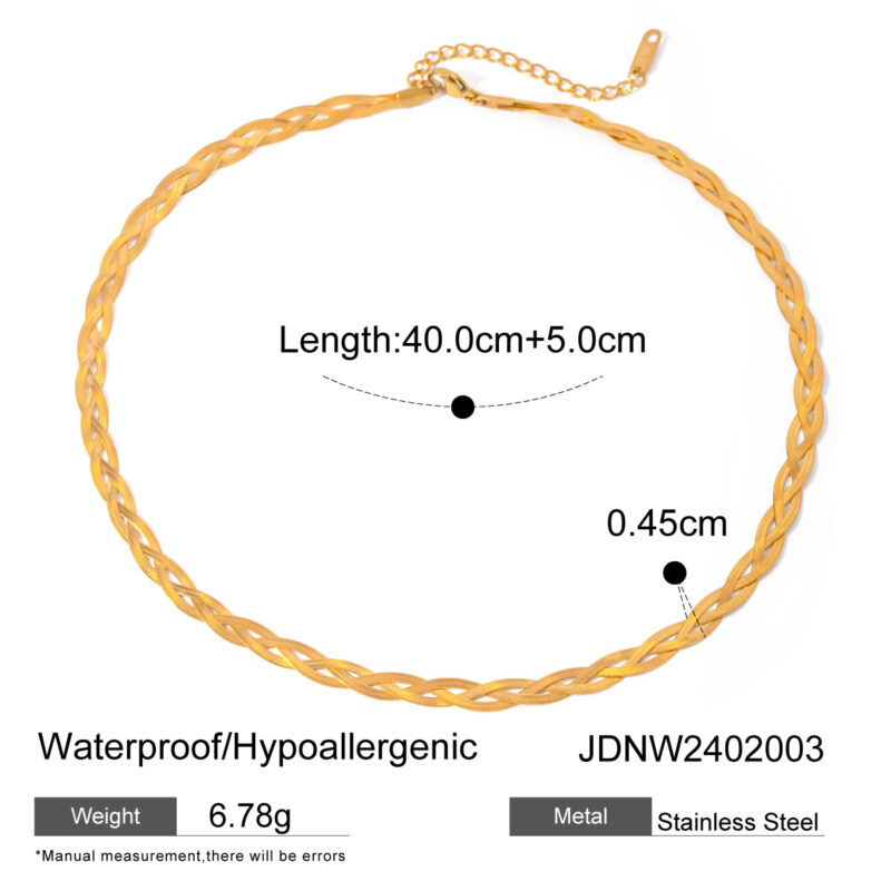Youthway Twisted Braid Snakebone Stainless Steel Fashion Collar Necklace Bracelet Jewelry Set 18K Gold Plated Chic Bijoux - Image 6