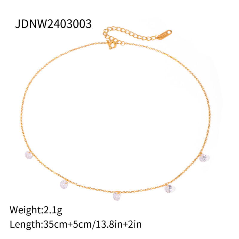 J&D Jewelry Waterproof Simple Thin Necklace Stainless Steel Link Chain Crystal Stone Drop Necklaces - Image 5