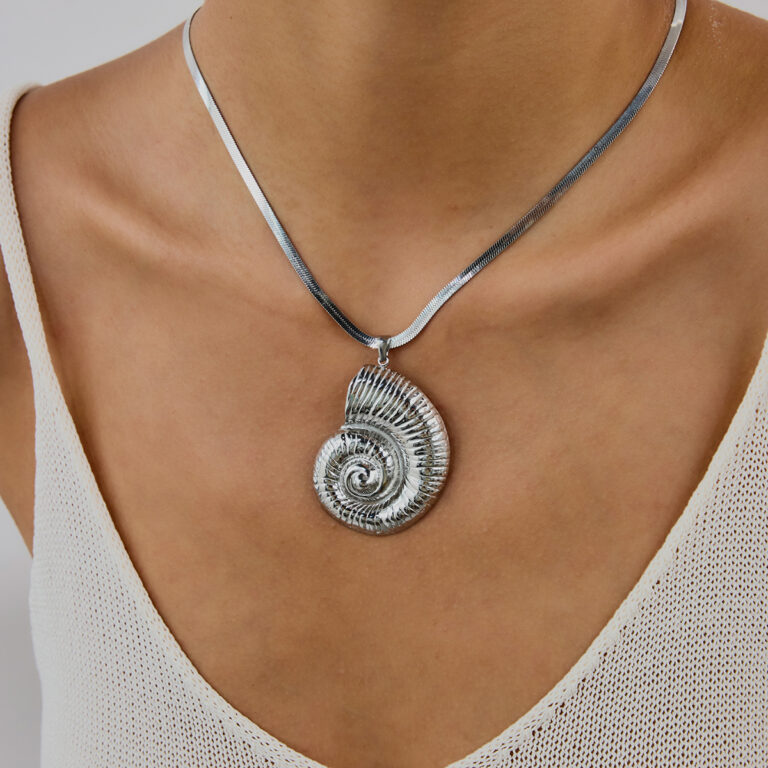 Vacation Style Steel Stainless Steel Flat Snake Chain Necklace with Seashell Pendant 45+5cm for Women - Image 3