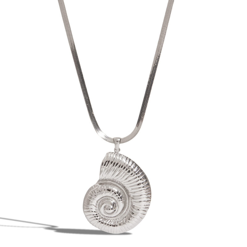 Vacation Style Steel Stainless Steel Flat Snake Chain Necklace with Seashell Pendant 45+5cm for Women - Image 2