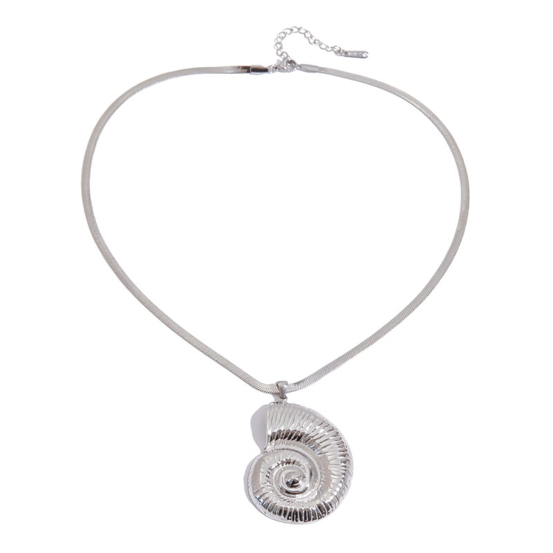 Vacation Style Steel Stainless Steel Flat Snake Chain Necklace with Seashell Pendant 45+5cm for Women