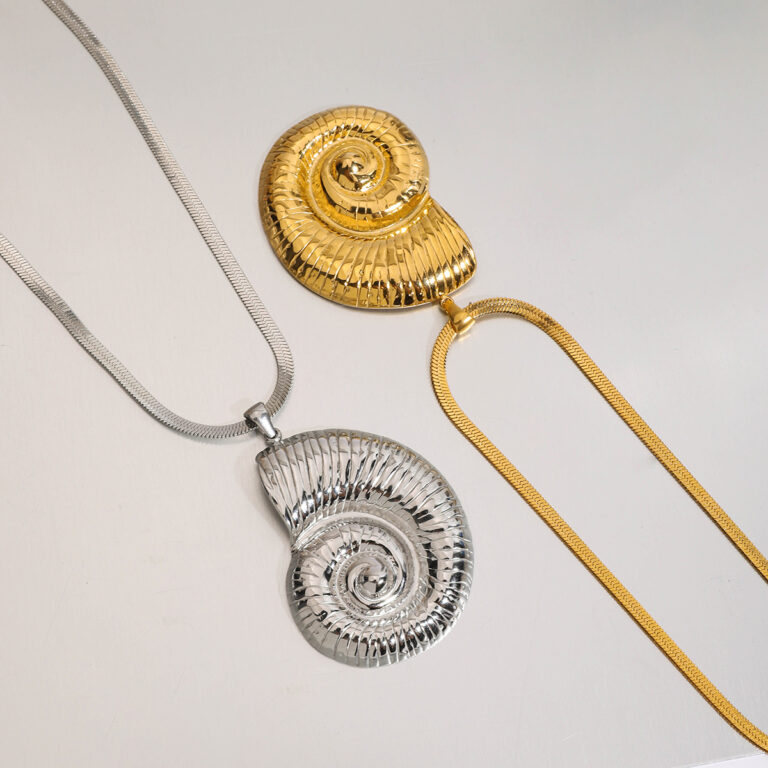 Vacation Style Steel Stainless Steel Flat Snake Chain Necklace with Seashell Pendant 45+5cm for Women - Image 4