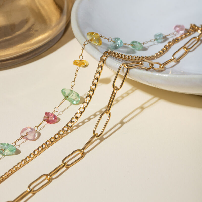 J&D Hot Waterproof 18K Real Gold IP Plated Stainless Steel Layer Necklace Glass Pearl Natural Stone Necklace Holiday Decoration - Image 3