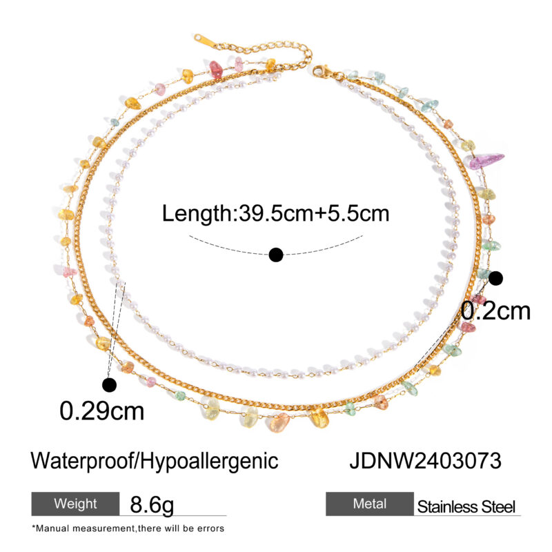 J&D Hot Waterproof 18K Real Gold IP Plated Stainless Steel Layer Necklace Glass Pearl Natural Stone Necklace Holiday Decoration - Image 4