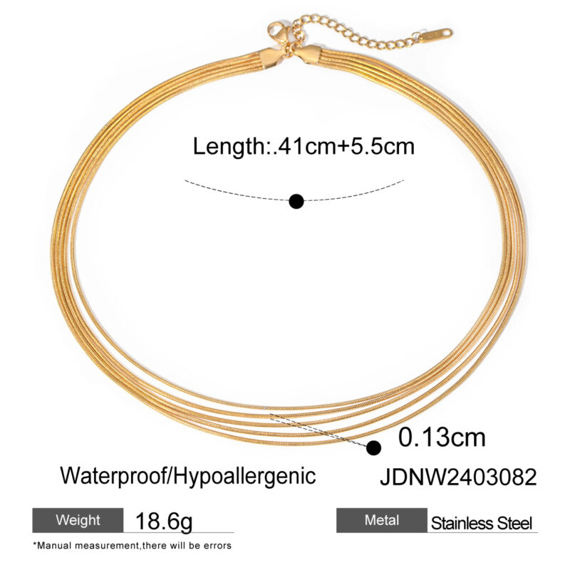 J&D 18K Gold Plated Stainless Steel Link Chain Necklace Multi-Layer Snake Style Trendy 40+41+42+43+44+5cm for Anniversaries - Image 5