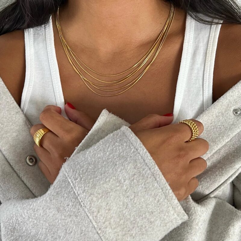 J&D 18K Gold Plated Stainless Steel Link Chain Necklace Multi-Layer Snake Style Trendy 40+41+42+43+44+5cm for Anniversaries - Image 3