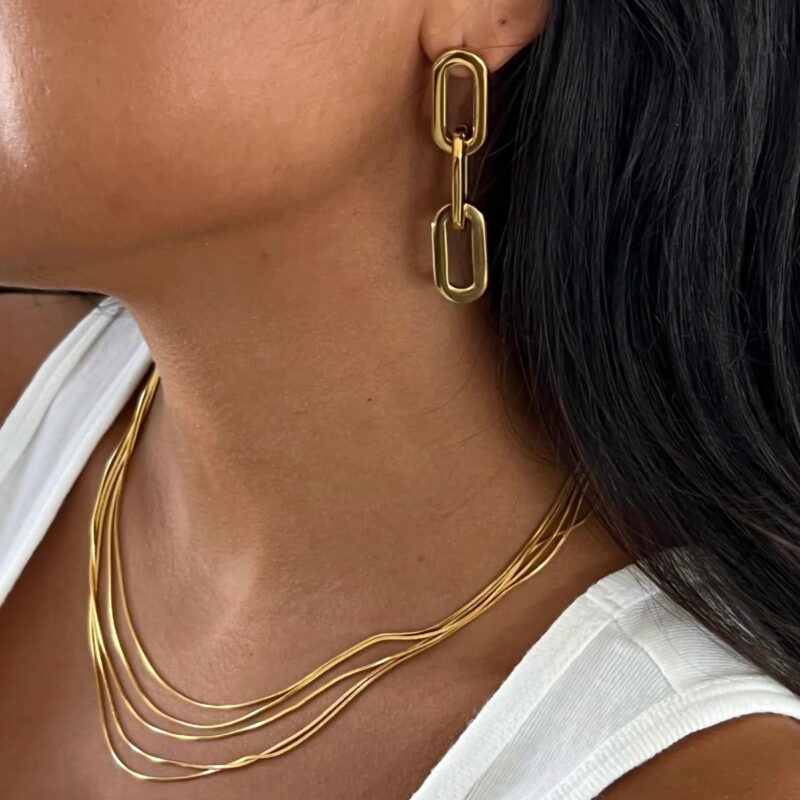 J&D 18K Gold Plated Stainless Steel Link Chain Necklace Multi-Layer Snake Style Trendy 40+41+42+43+44+5cm for Anniversaries - Image 4