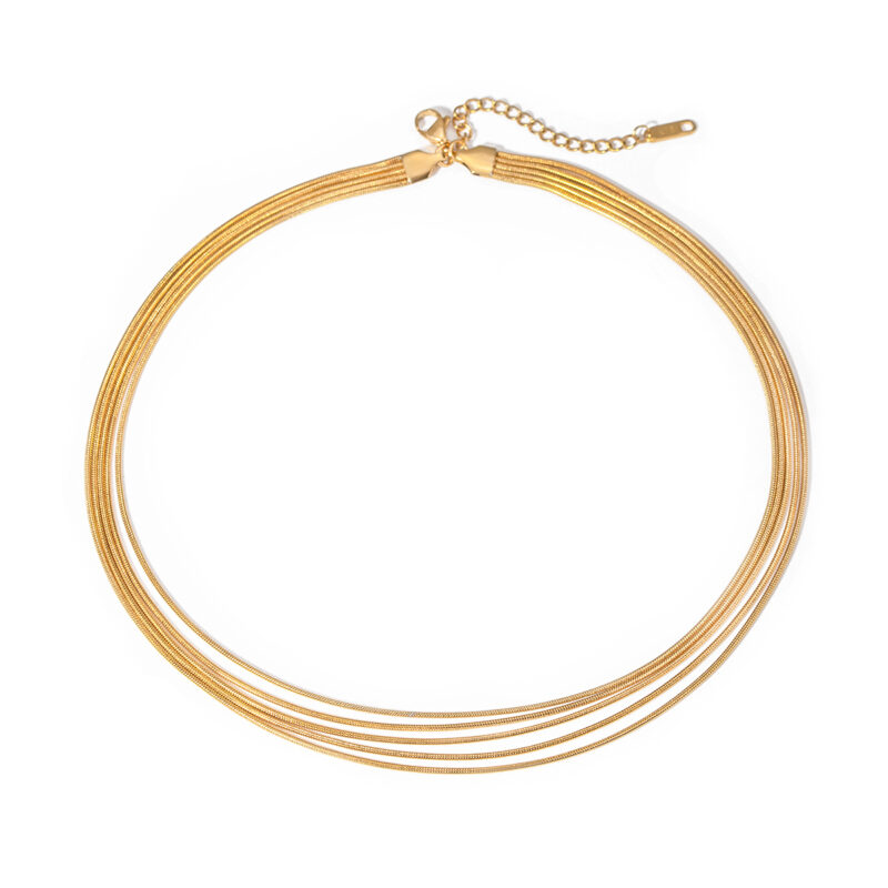 J&D 18K Gold Plated Stainless Steel Link Chain Necklace Multi-Layer Snake Style Trendy 40+41+42+43+44+5cm for Anniversaries