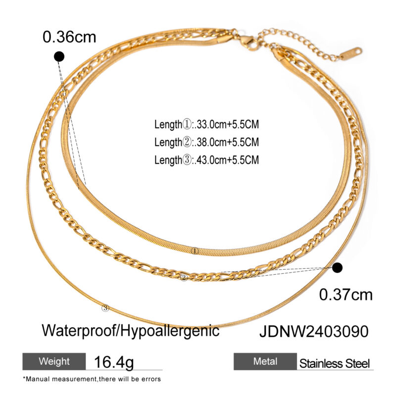 18K Gold Stainless Steel Triple Layer Minimalist Necklace - Image 7