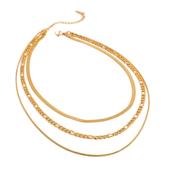 18K Gold Stainless Steel Triple Layer Minimalist Necklace - Image 2
