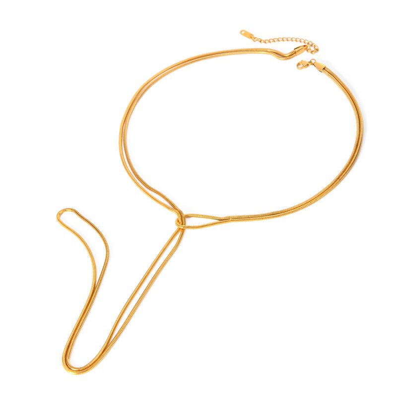 J&D Dainty Stainless Steel Gold Plated Necklace Long round Snake Bone Link Chain Adjustable Tassel Y Necklace Trendy Style