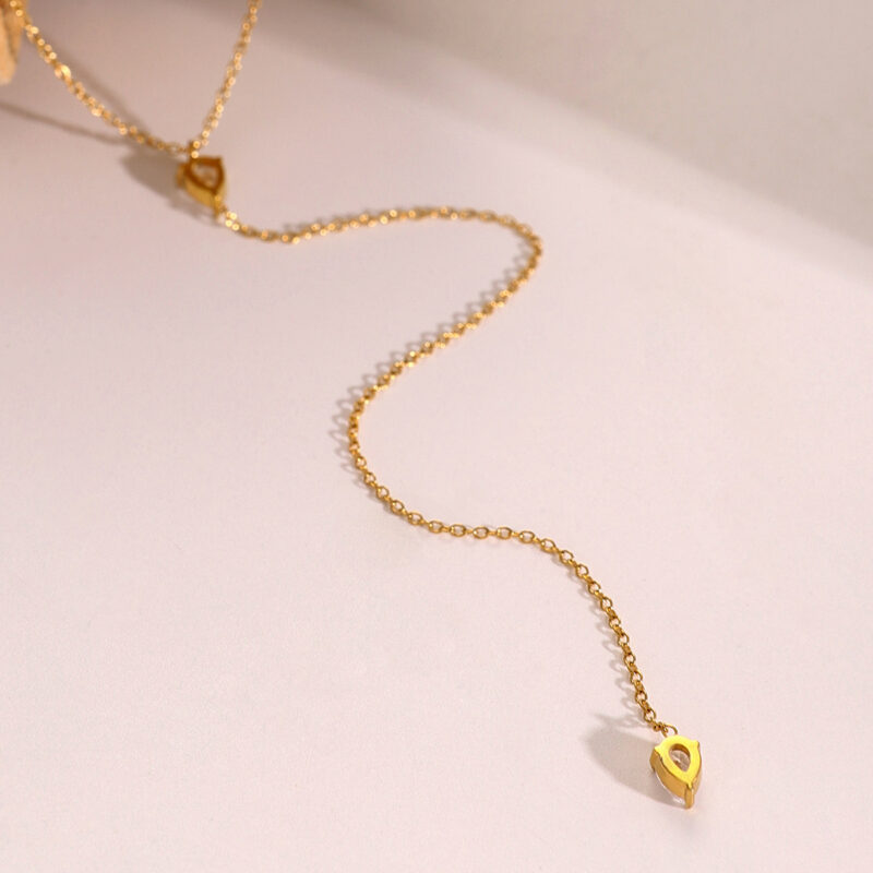 J&D Elegant Jewelry 18K Gold Stainless Steel Necklaces White Teardrop Crystal Pendant Y Necklaces - Image 2