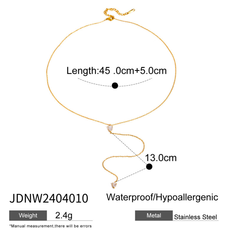 J&D Elegant Jewelry 18K Gold Stainless Steel Necklaces White Teardrop Crystal Pendant Y Necklaces - Image 3