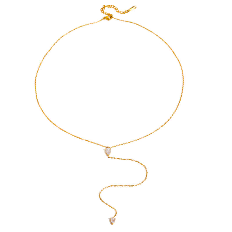 J&D Elegant Jewelry 18K Gold Stainless Steel Necklaces White Teardrop Crystal Pendant Y Necklaces